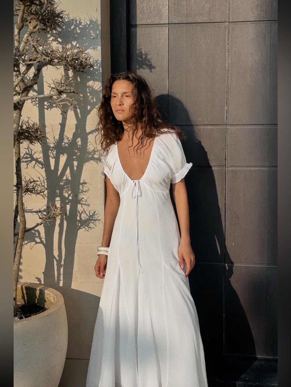 NWT Zara Chiffon Godet white peasant style midi dress